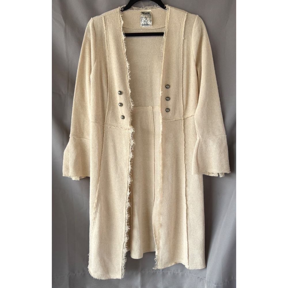 Vocal Longline Western Cardigan Cream Lace Bell Sleeve Fringe Boho Duster Small